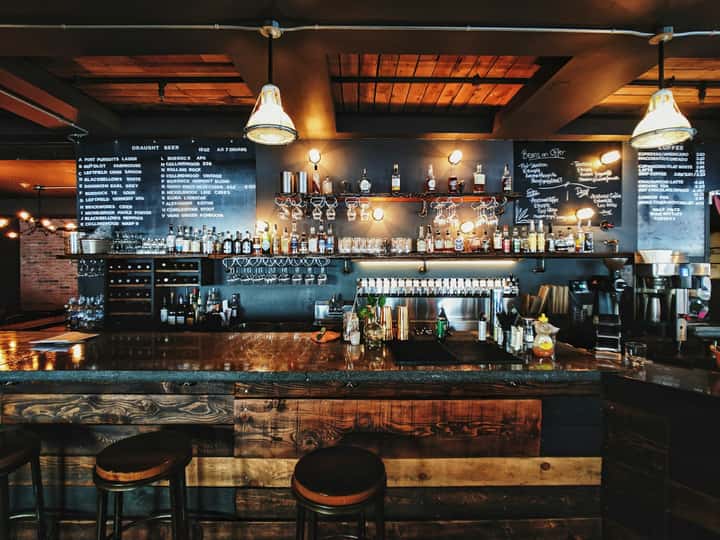 Cocktail bar lit for the night